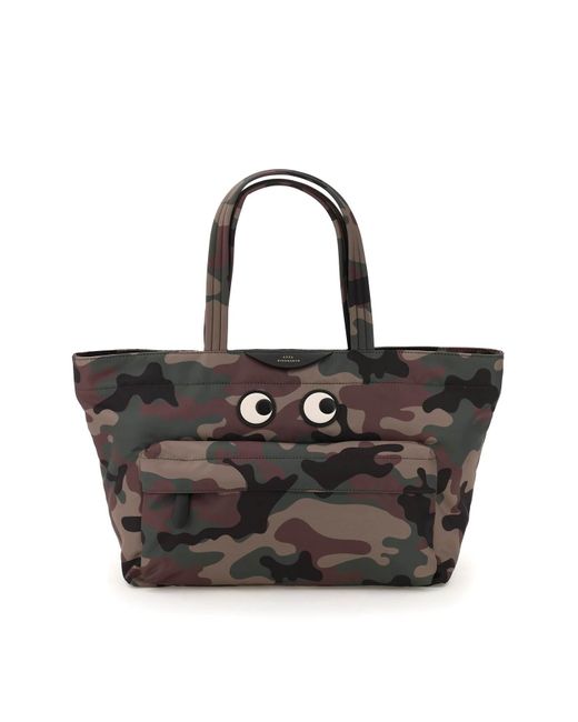 Anya Hindmarch Synthetic Eyes Econyl Shopping Bag in Khaki,Green,Brown
