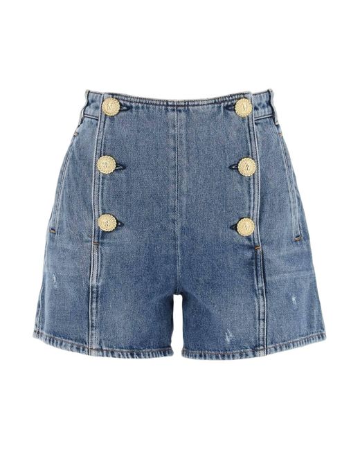 Balmain Blue "Striped Denim Shorts With Embossed Buttons