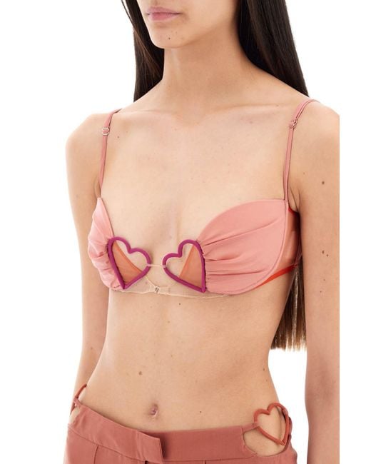 Nensi Dojaka Gathered Bralette Top With Hearts in Pink