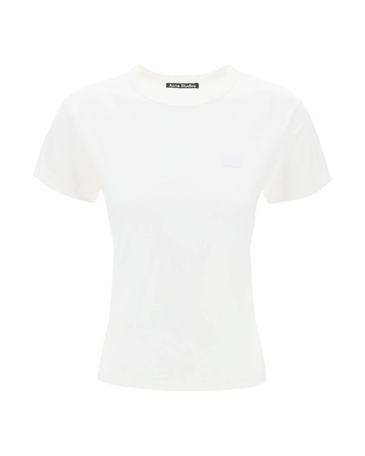 T-Shirt Girocollo Con Patch Logo di Acne in White