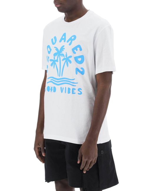 DSquared² Blue T Shirt With Logo Print for men