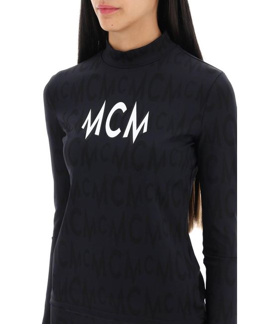 MCM Black Long-Sleeved Top With Logo Pattern