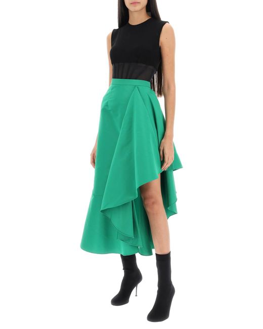 Alexander McQueen Green Asymmetric Skirt With Maxi Flounce