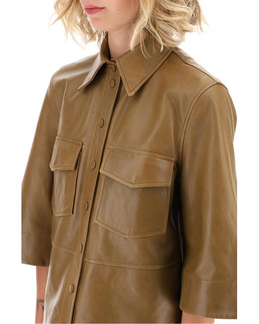 Ganni Leather Shirt in Brown - Save 15% - Lyst