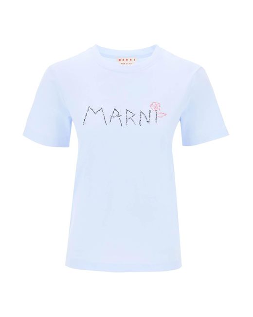 Marni White Hand-embroidered Logo T-shirt
