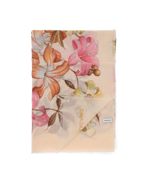 Ferragamo Pink Cashmere Stole With Hibiscus Print