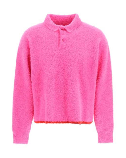 Jacquemus Pink 'neve' Fluffy Knit Polo Shirt for men