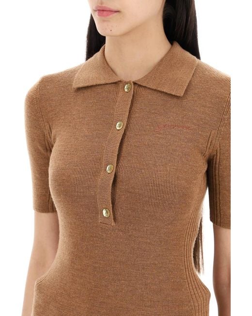 Ganni Brown Merino Wool Polo Shirt