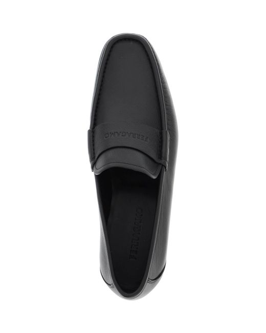 Ferragamo Black Logo Loafers With Moc for men