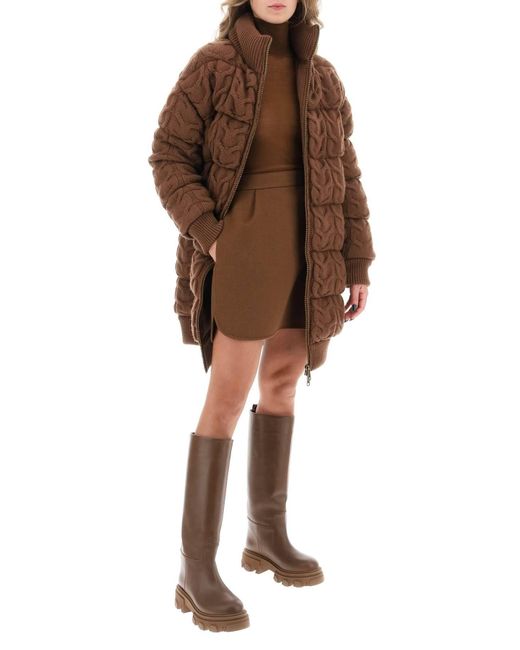 Max Mara Brown Ovatta Knitted Midi Puffer Jacket