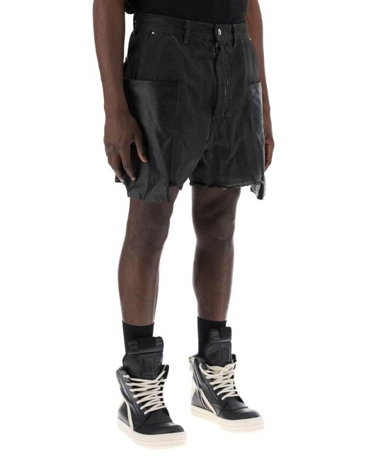Rick Owens Black Stefan Cargo Shorts With Leather Inserts for men