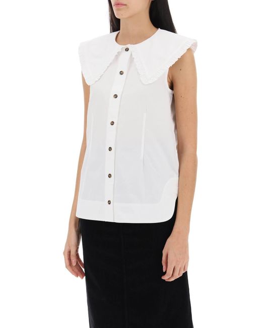 Camicia Smanicata Con Maxi Colletto di Ganni in White