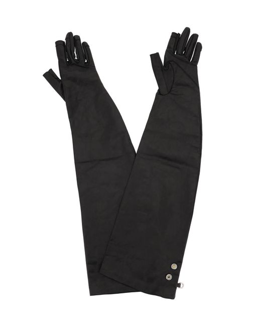 Rick Owens Black Long Leather Gloves