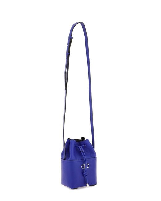 Ferragamo Blue Gancini Mini Crossbody Bucket Bag