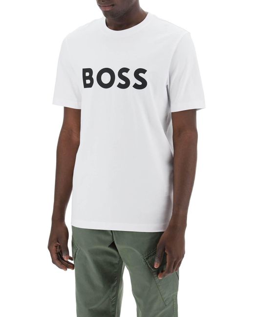 T-Shirt Tiburt 354 Stampa Logo di Boss in White da Uomo