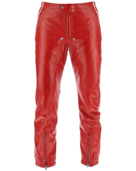 Pantaloni In Pelle Luxor di Rick Owens in Red da Uomo