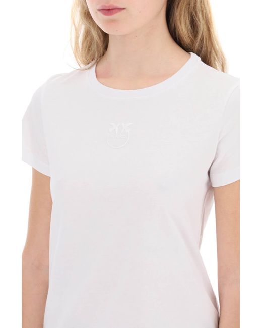 Pinko White Embroidered Effect Logo T Shirt