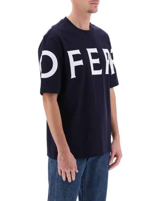 Ferragamo Blue Short Sleeve T-shirt With Oversized Logo for men