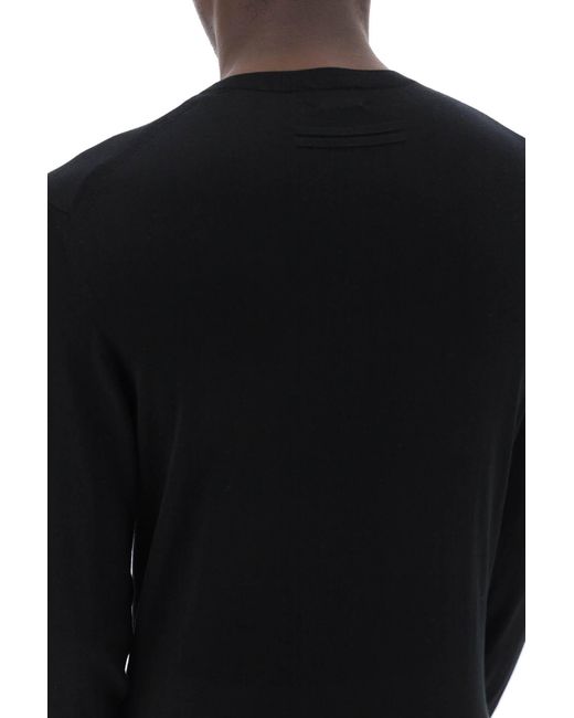 Zegna Black Crew Neck Sweater In Pure Wool for men