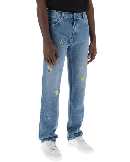 Casablancabrand Blue Embroidered Straight Jeans for men