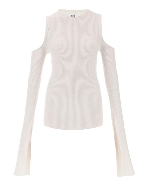 Rick Owens White Sweater With Cut-Out Shoulders