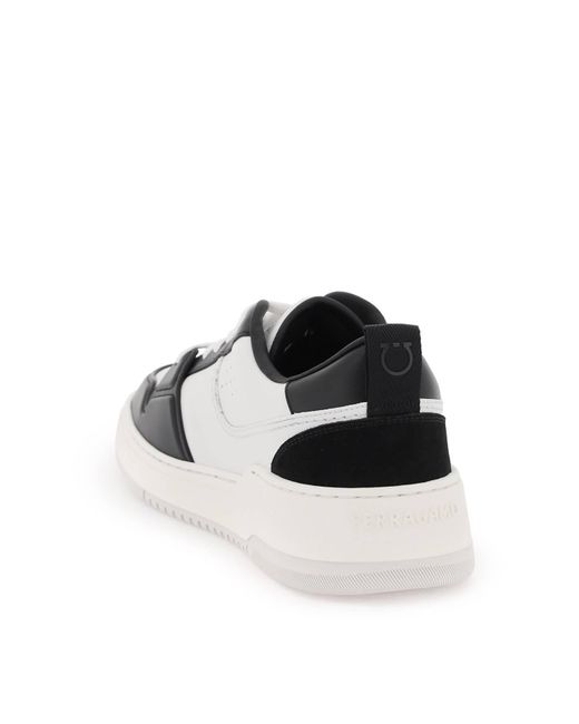 Ferragamo White Two-Tone Leather Sneakers for men