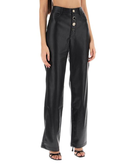 ROTATE BIRGER CHRISTENSEN Black Embellished Button Faux Leather Pants