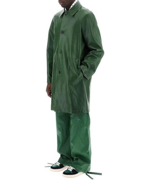 Ferragamo Green Midi Nappa Leather Coat for men