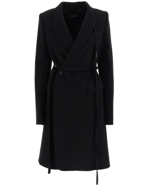 Ann Demeulemeester Black 'ida' Wool And Cashmere Wrap Coat