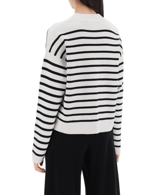 AMI White Striped Magic Pullover Sweater