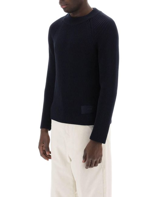 AMI Blue Cotton And Wool Crew Neck Sweater for men