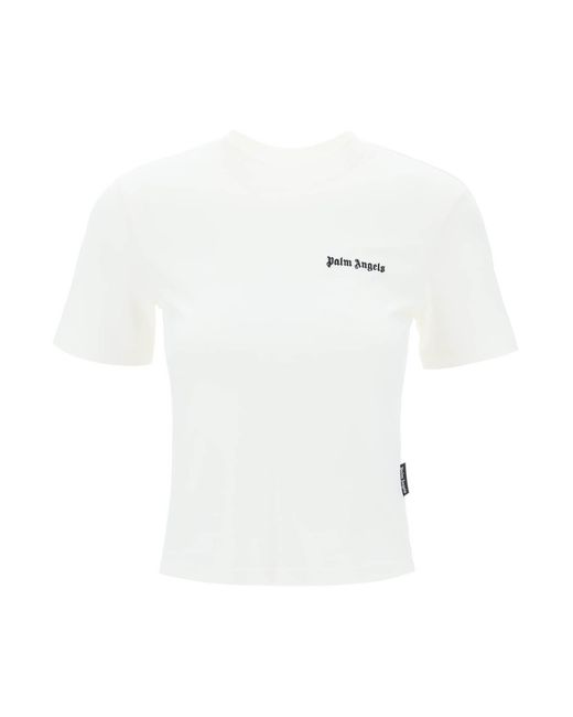 Palm Angels White "Round-Neck T-Shirt With Embroidered