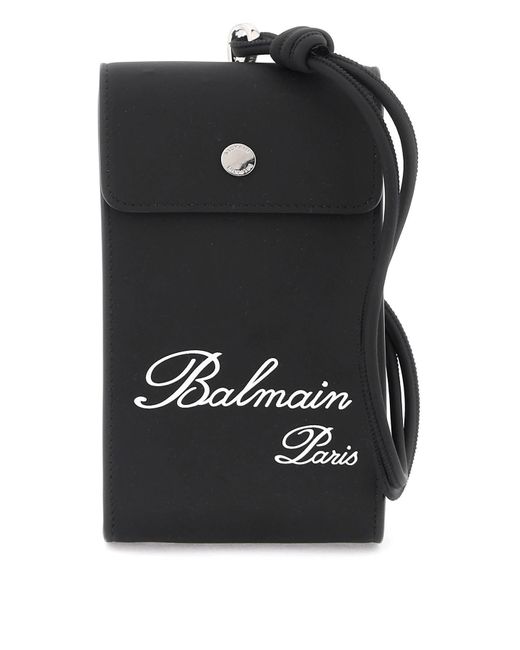 Balmain Black Phone Holder With Logo for men