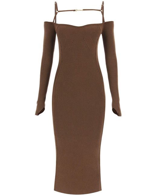 Jacquemus La Robe Sierra Knitted Midi Dress in Brown | Lyst UK