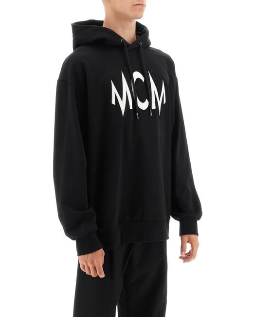 MCM Blue Hoodie With Logo Patch And Back Floral Print for men