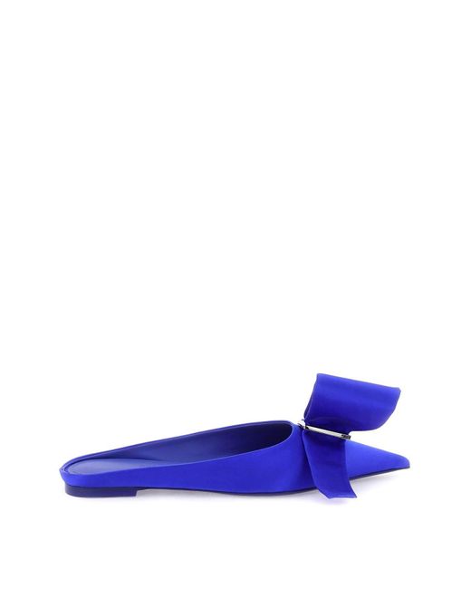 Ferragamo Blue Satin Mules With Single Maxi Bow