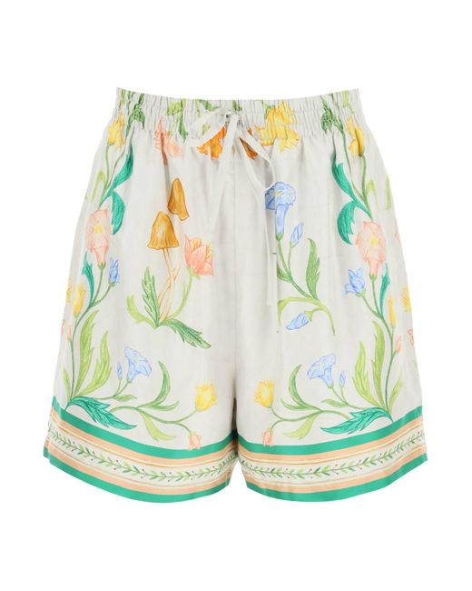 Casablancabrand Green L'Arche Fleurie Silk Shorts