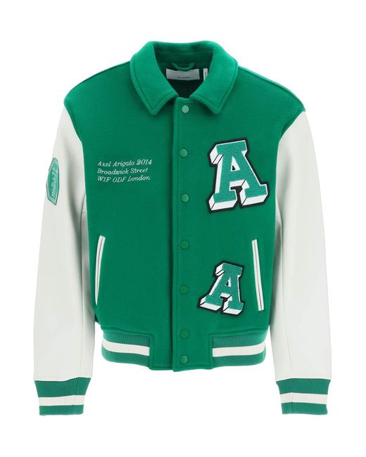 Axel Arigato Green 'illusion' Varsity Jacket With Faux Leather Sleeves for men