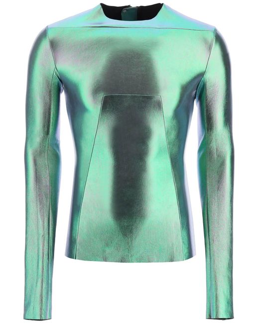Rick Owens Green Edfu Top In Iridescent Stretch Leather for men