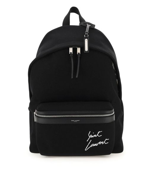 Saint Laurent Black City Backpack With Logo Embroidery for men
