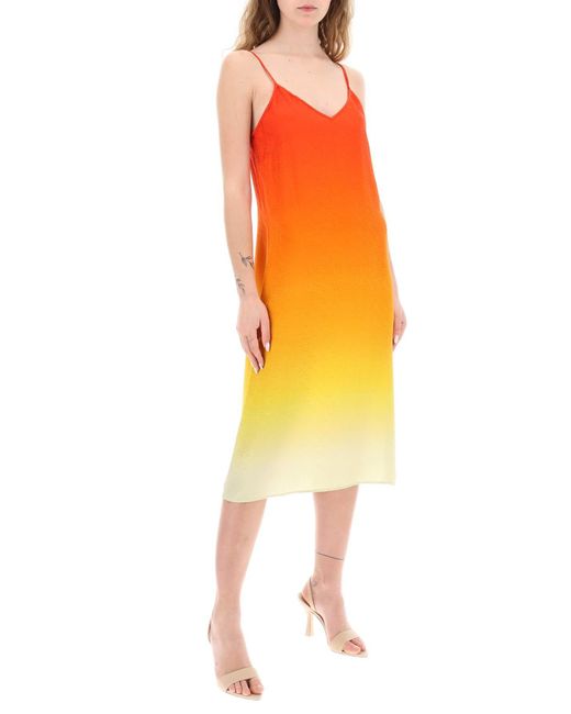 Casablancabrand Orange Silk Satin Slip Dress With Gradient Effect