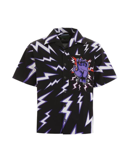 Prada Black Lightning Bolt Print Shirt for men