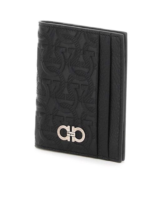 Ferragamo Black Embossed Leather Bi-fold Cardholder for men