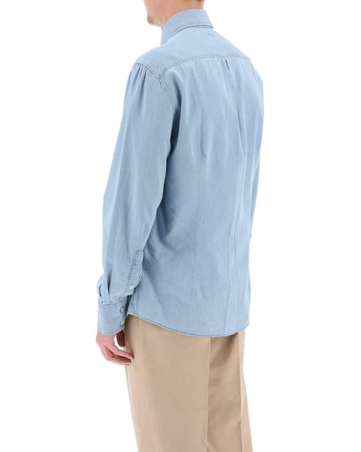 Camicia In Chambray di Brunello Cucinelli in Blue da Uomo