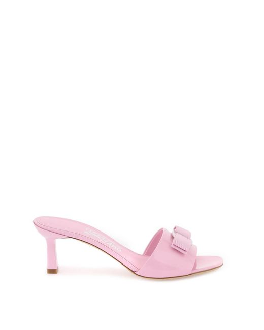 Ferragamo Pink Patent Leather Mules With Vara Bow