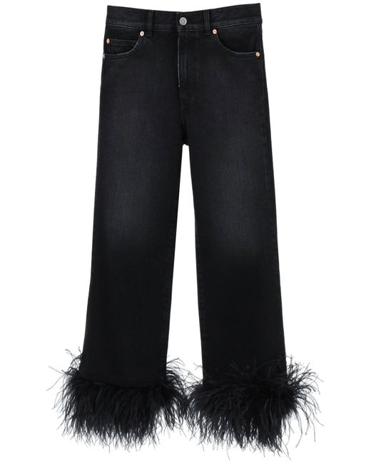 Valentino Black Straight Jeans With Feathers