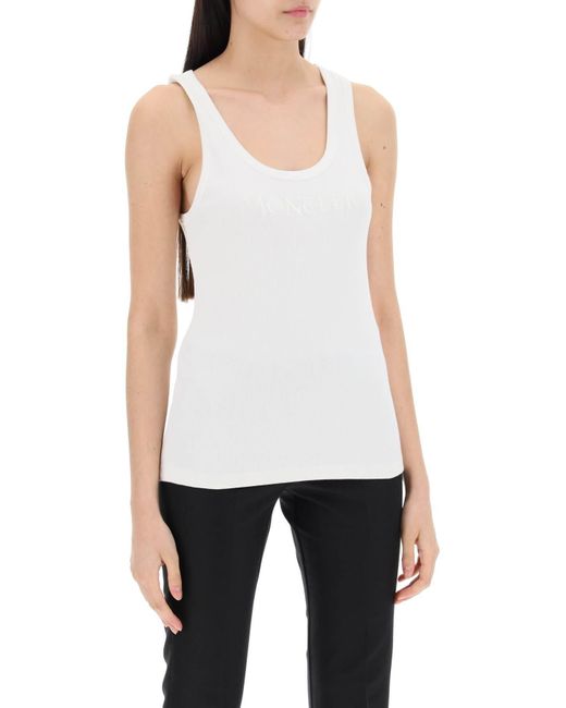 Moncler White Sleeveless Ribbed Jersey Top