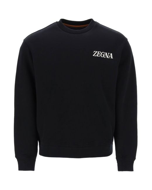Zegna Black Crewneck Sweatshirt With Rubberized Logo for men