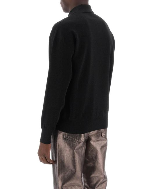 Ferragamo Black Long Sleeve Lurex Polo Shirt for men