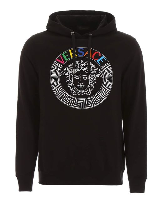 Versace Black Logo-detailed Loopback Cotton-jersey Hoodie for men